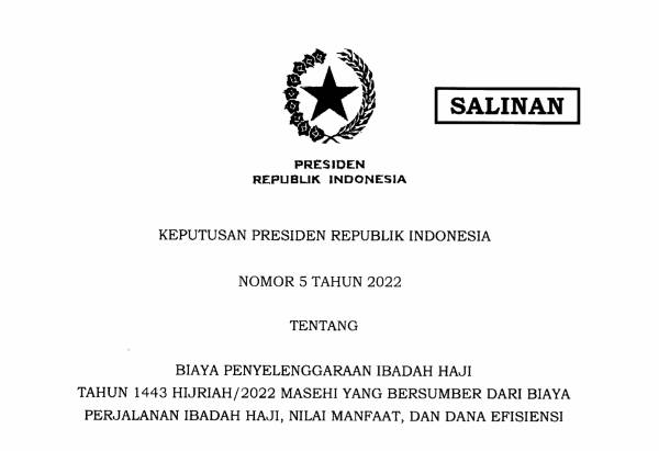 Pemerintah Terbitkan Keppres Biaya Penyelenggaraan Ibadah Haji 1443 H