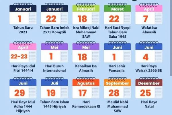 Catat Tanggalnya, Jadwal Hari Libur Nasional dan Cuti Bersama 2023