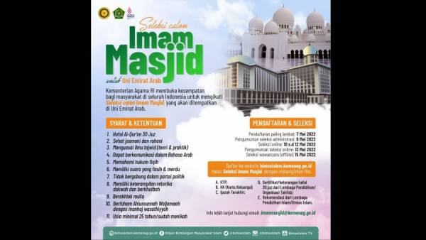 Kemenag Kembali Buka Seleksi Imam Masjid Uni Emirat Arab, Ini Syaratnya