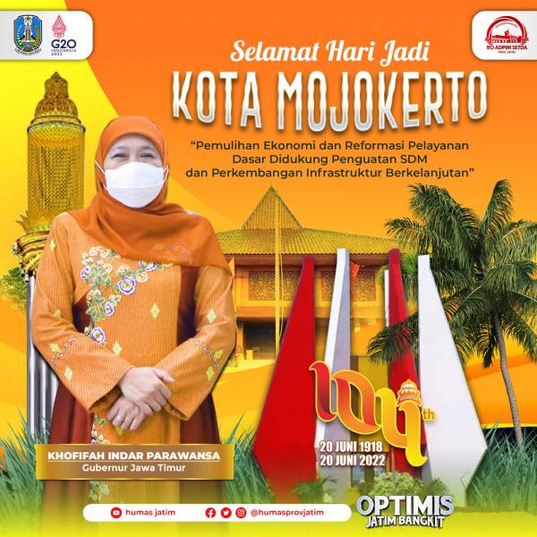 HUT Kota Mojokerto dan Kota Madiun, Khofifah: Pertemuan Antara Kekuatan Majapahit dan Kota Pendekar, Perkuat Optimis  Jatim Bangkit
