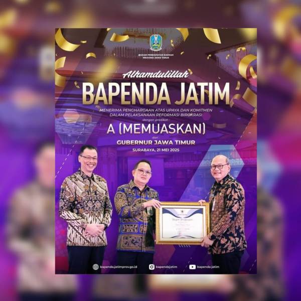 Satu Dekade Zona Integritas, Bapenda Jatim Raih Penghargaan Reformasi Birokrasi Perangkat Daerah Tahun 2024 dengan Predikat A