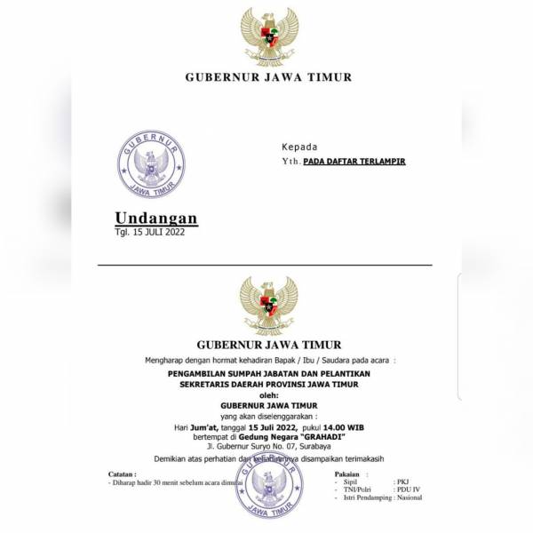 Siang Ini, Sekdaprov Jatim Definitif Dilantik