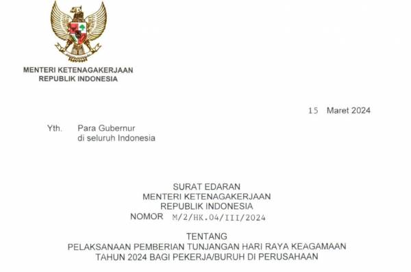 Terbitkan Edaran THR Keagamaan 2024, Menaker Wajibkan Dibayar Penuh, Tak Boleh Dicicil